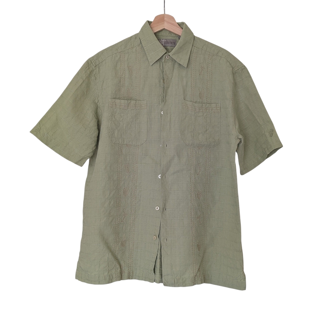 Cubavera Linen Embroidered Cabana style Button Down Men's Shirt, M